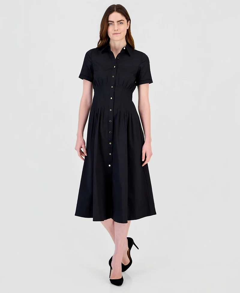 Anne Klein Women's Pleated-Waist Midi Shirt Dress