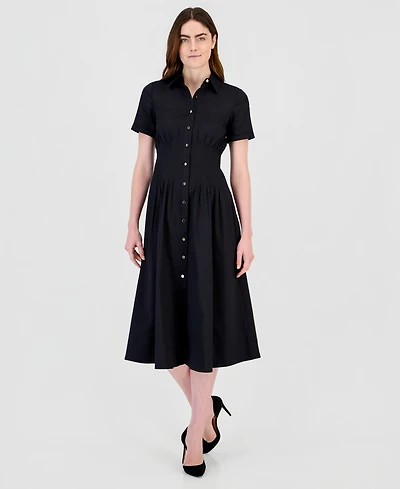 Anne Klein Women's Pleated-Waist Midi Shirt Dress