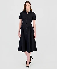 Anne Klein Women's Pleated-Waist Midi Shirt Dress