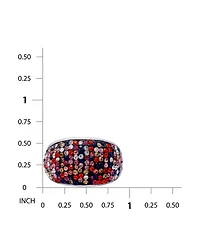 Macy's Pave Crystal Fine Silver-Plated Over Brass Red, Blue, Champagne, Pink, and Clear Colors Dome Shaped Ring