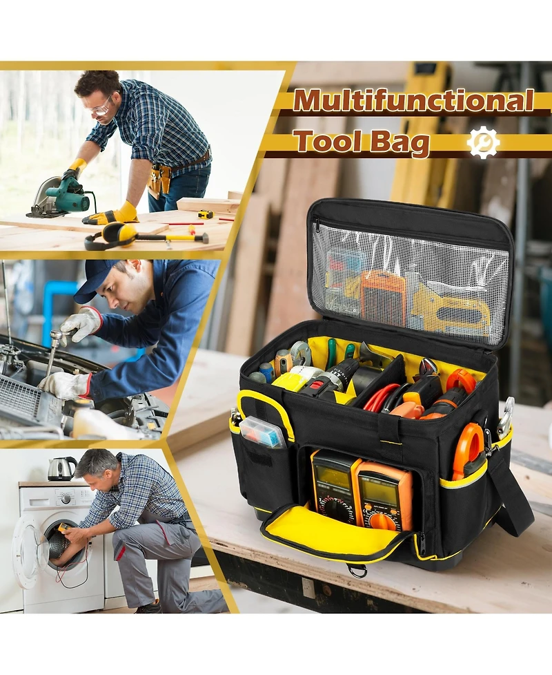 Xdovet Tool Bag Hard Bottom Detachable Divider Heavy Duty Tote Pockets