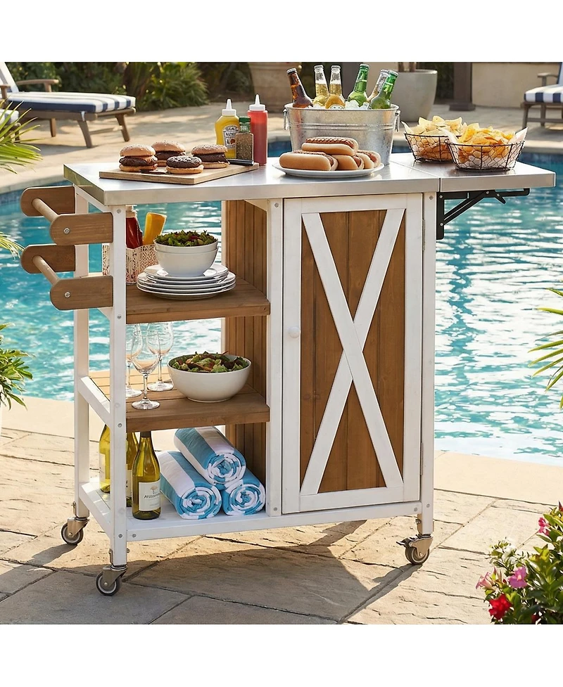 Streamdale Furniture Foldable Outdoor Kitchen Island With Storage, Prep Station, And Lockable Wheels