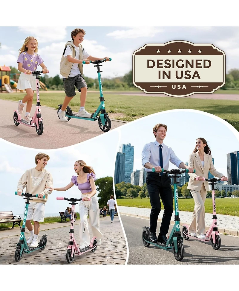 Fed Fitness KS1 Foldable Kick Scooter with Led Light, 6+ Ages, 4 Adjustable Heights, 240 Lbs Max Load, Abec 9 Bearings