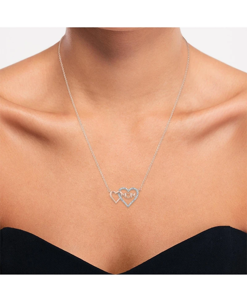 Diamond Double Heart Mom 18" Pendant Necklace (1/10 ct. t.w.) in 14k Rose Gold-Plated Sterling Silver