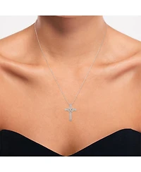 Diamond Heart and Cross 18" Pendant Necklace (1/10 ct. t.w.) in 14k Rose Gold-Plated Sterling Silver