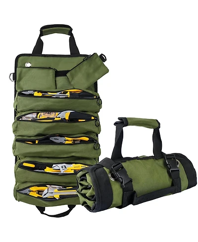 Xdovet Roll Up Tool Bag Organizer 5 Compartments Detachable Pouches Waterproof Electrician Gifts Army Green