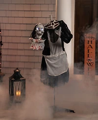 57" Animated Led Lighted Head-in-Hand Skeleton Maid Halloween Decoration