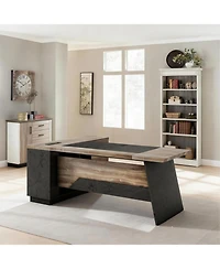 Logicfox Large Office Desk Modern Computer Set with Drawers and Storage Shelves