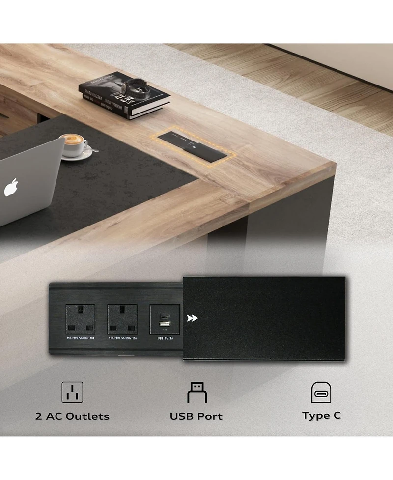 Logicfox Large Office Desk Modern Computer Set with Drawers and Storage Shelves