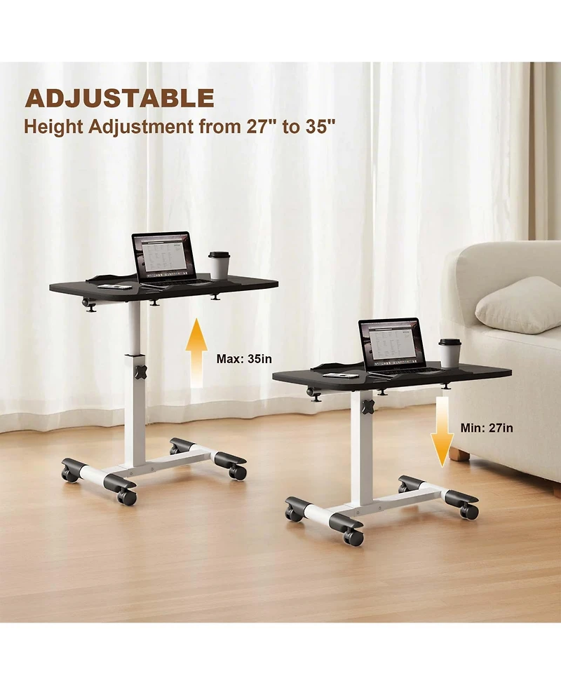 homfan Overbed Table with Wheels, Adjustable Height Foldable Rolling Side Table