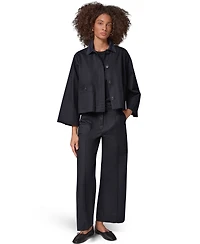 Donna Karan Weekend Women's Twill Bell-Sleeve Trapeze with Denim Collar Jacket