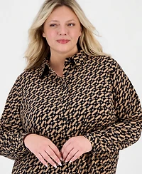 Anne Klein Essentials Plus Geometric-Print Long-Sleeve Shirt