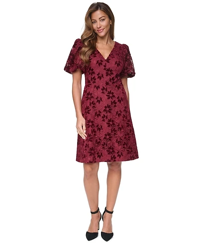 Eliza J Women's V-Neck Puff Sleeve A-Line Dress
