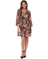 Eliza J Women's V-Neck Balloon Sleeve Smocked Fit & Flare Dress
