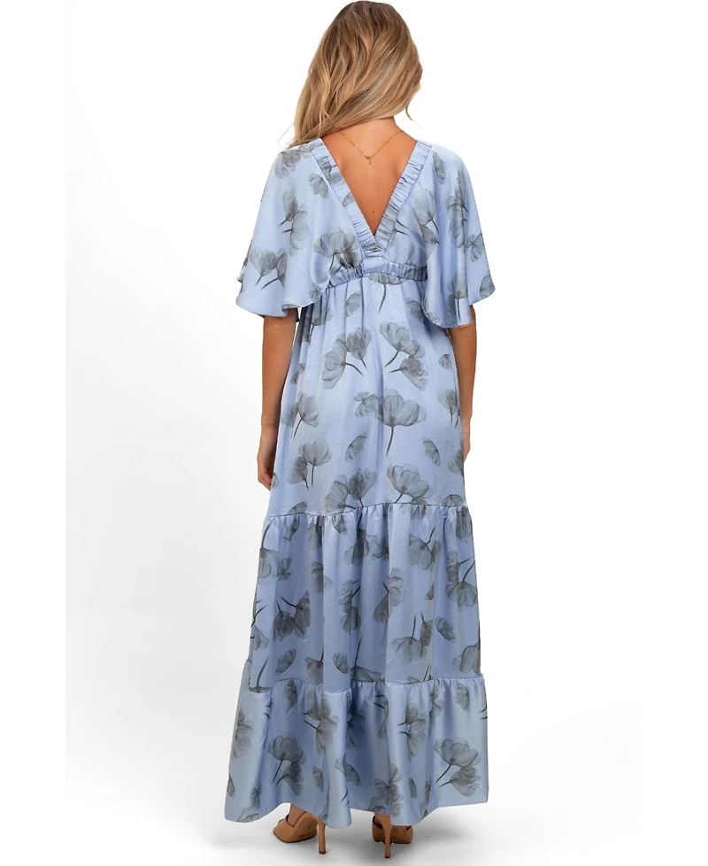Pinkblush Maternity Floral Satin Deep V-Neck Maxi Dress