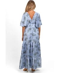 Pinkblush Maternity Floral Satin Deep V-Neck Maxi Dress