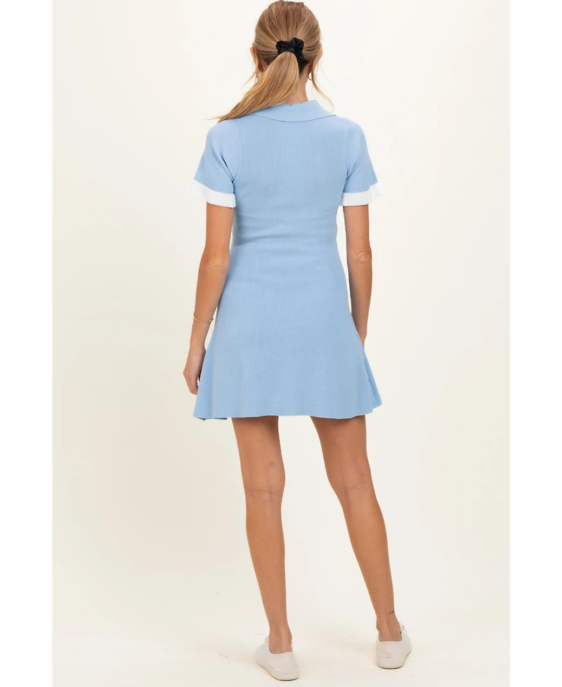 Pinkblush Women's Pink Knit Ruffle Sleeve Mini Polo Dress