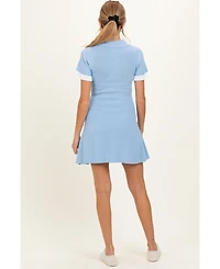Pinkblush Women's Pink Knit Ruffle Sleeve Mini Polo Dress