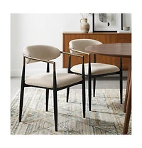 HomeRoots Set of Two Upholstered Fabric Open Back Dining Arm Chairs