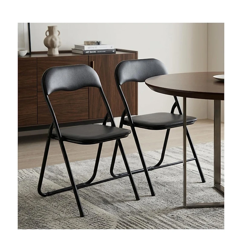 HomeRoots Set of Two Faux Leather and Steel Folding Chairs