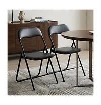 HomeRoots Set of Two Faux Leather and Steel Folding Chairs