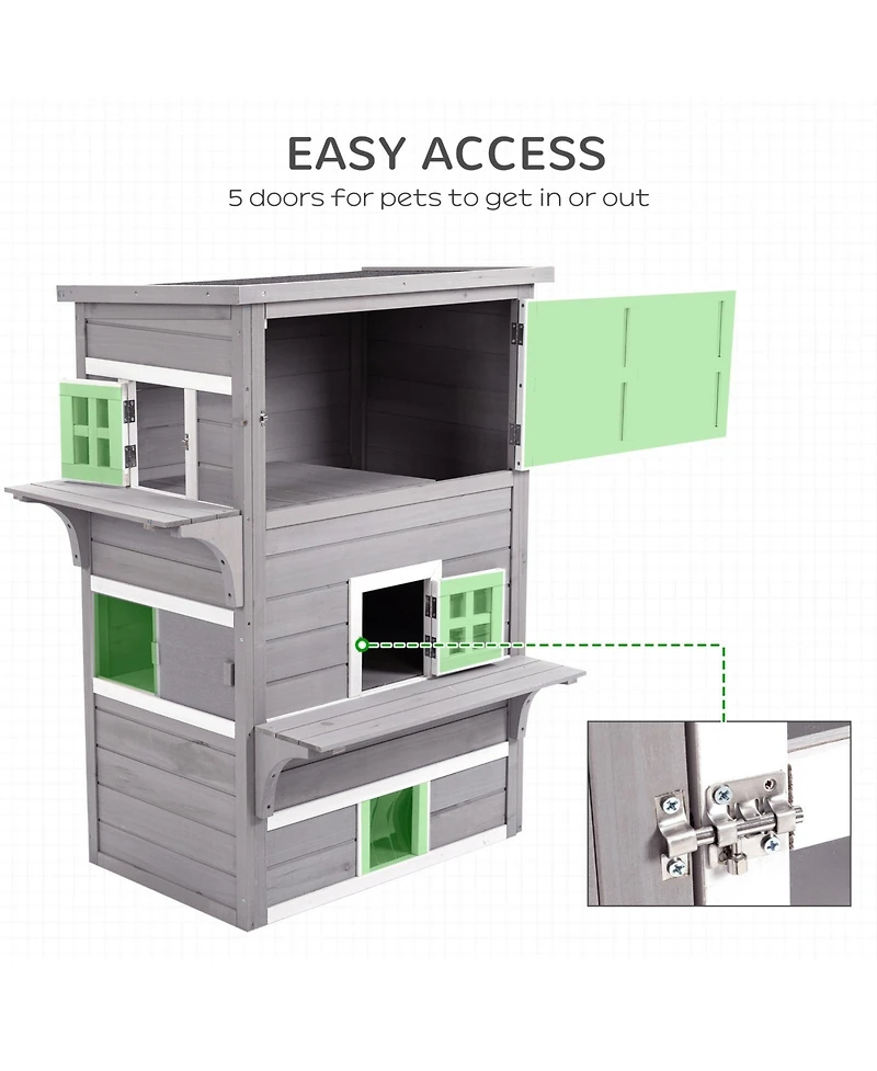 Ruie Outdoor Cat House 3-Tier Kitty Shelter with 5 Escape Doors