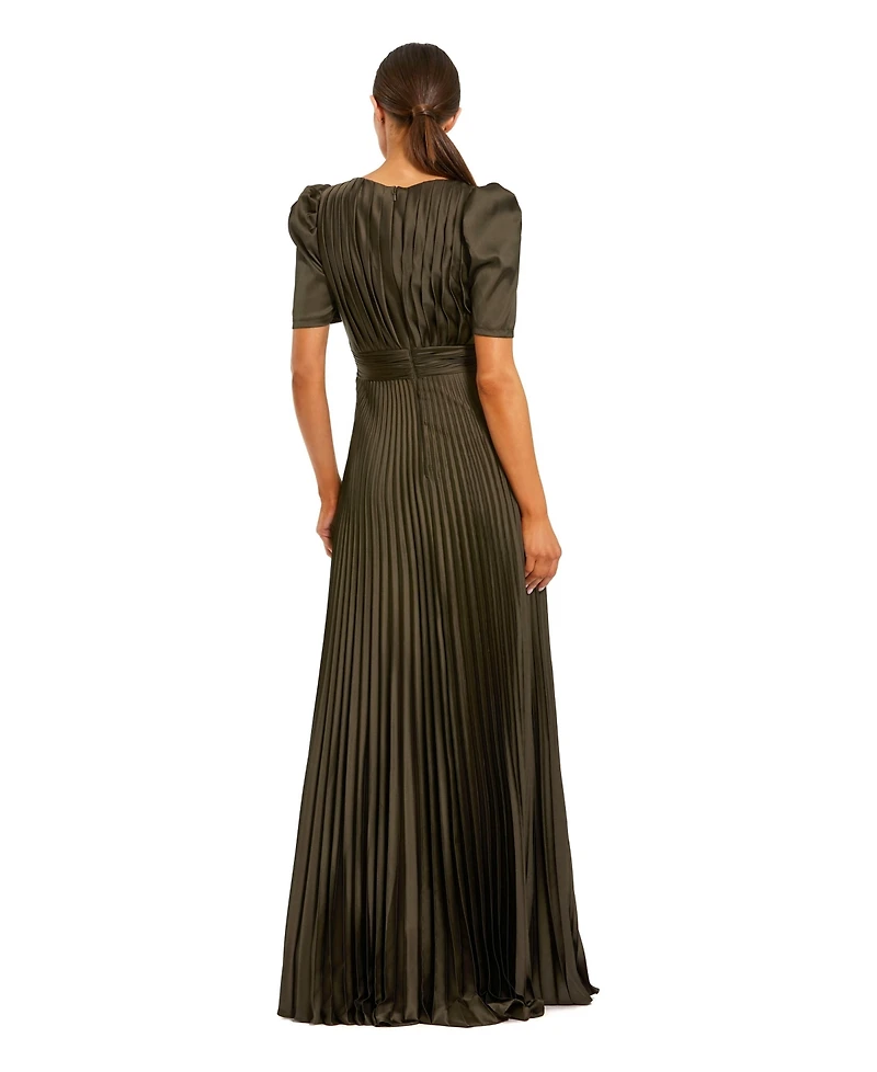Mac Duggal Women's Charmeuse Keyhole Puff-Sleeve Evening Gown