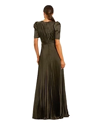 Mac Duggal Women's Charmeuse Keyhole Puff-Sleeve Evening Gown