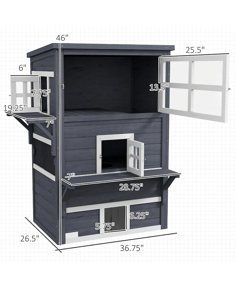 Ruie Outdoor 3-Tier Cat House Kitty Shelter with Escape Door