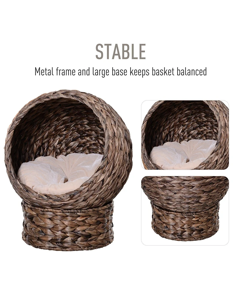 Ruie Hand-Woven Elevated Cat Bed Egg Chair with Rotating Basket and Cushion