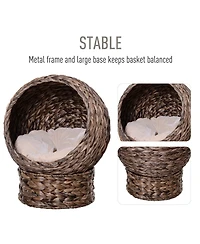 Ruie Hand-Woven Elevated Cat Bed Egg Chair with Rotating Basket and Cushion