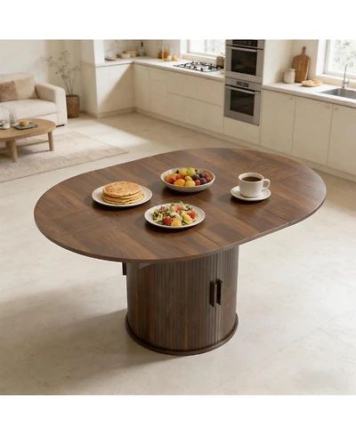 Clihome Expandable Dining Table Farmhouse Space-Saving Table with Storage
