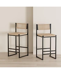 sumyeg Set of 2 Kitchen Bar Stools with Footrest Paper Rope Woven Counter Height Dining Chairs for Home Kitchen Use