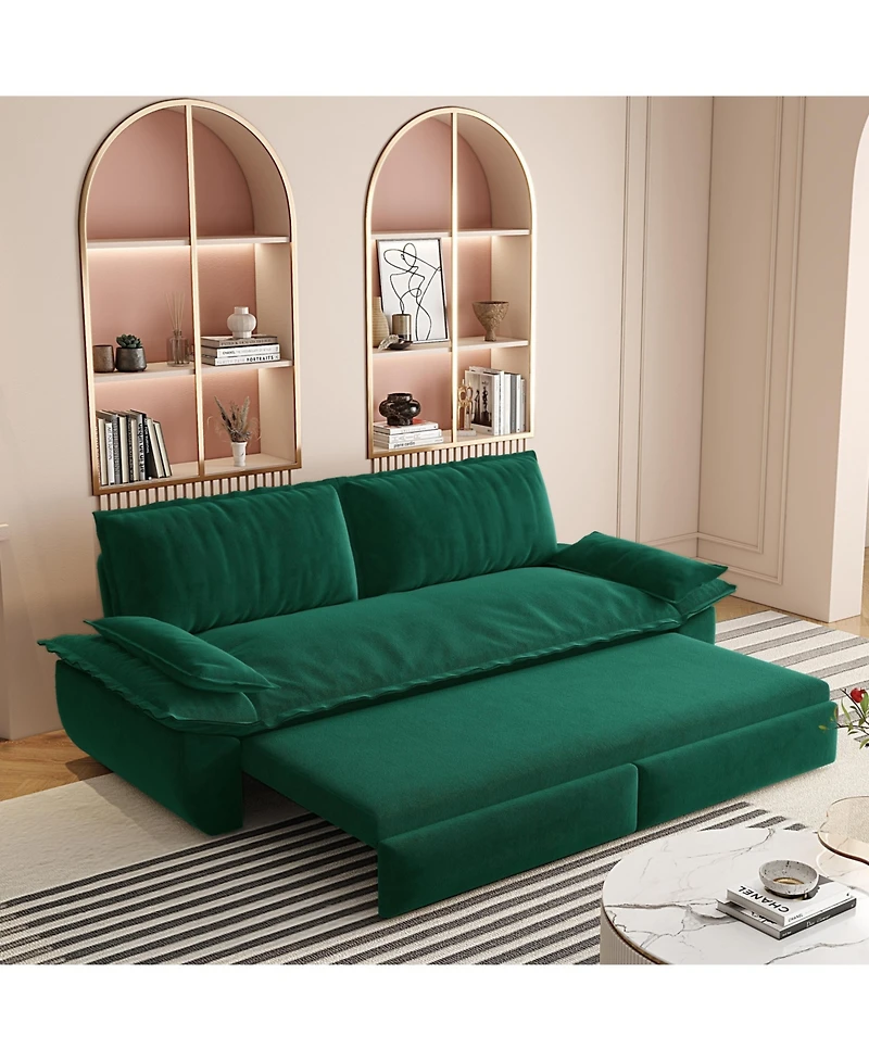 Clihome 73.2 inch 3-in-1 Convertible Velvet Sofa Bed 2-Seat Pull-Out Sleeper Couch Sofa