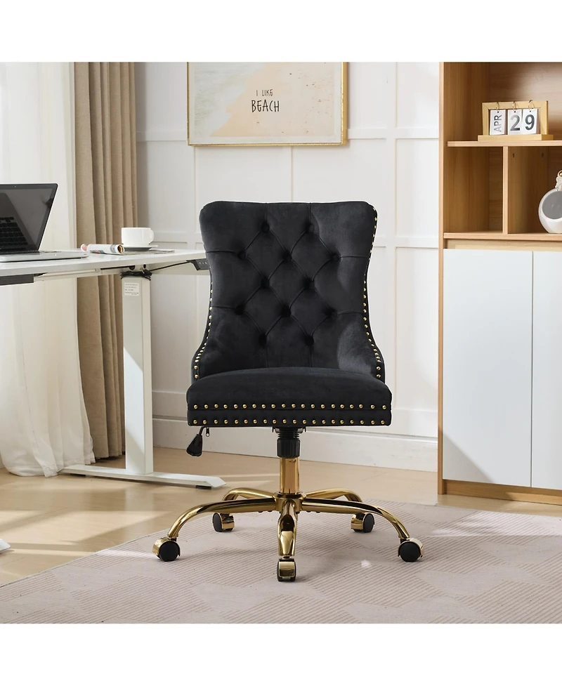 Clihome Adjustable Desk Chair Swivel Office Chair, Velvet Upholstered Tufted Button Home