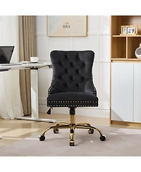 Clihome Adjustable Desk Chair Swivel Office Chair, Velvet Upholstered Tufted Button Home