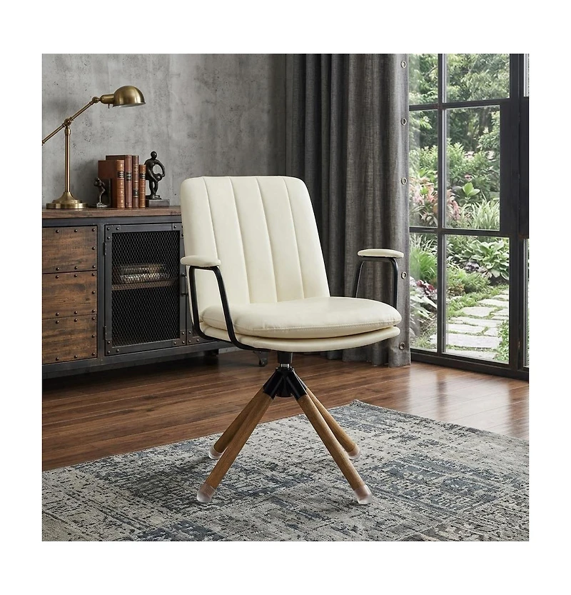 HomeRoots 23"Faux Leather and Swivel Armchair