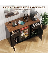 homfan 53" Coffee Bar Cabinet with Fridge Space Charging Station, Wine Rack and Fluted Liquor Cabinet for Dining Room and Kitchen