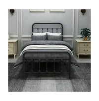 Lucky One Twin Size Metal Platform Bed Frame with Victorian Headboard and Footboard, Steel Slats, No Box Spring Needed, Under-Bed Storage
