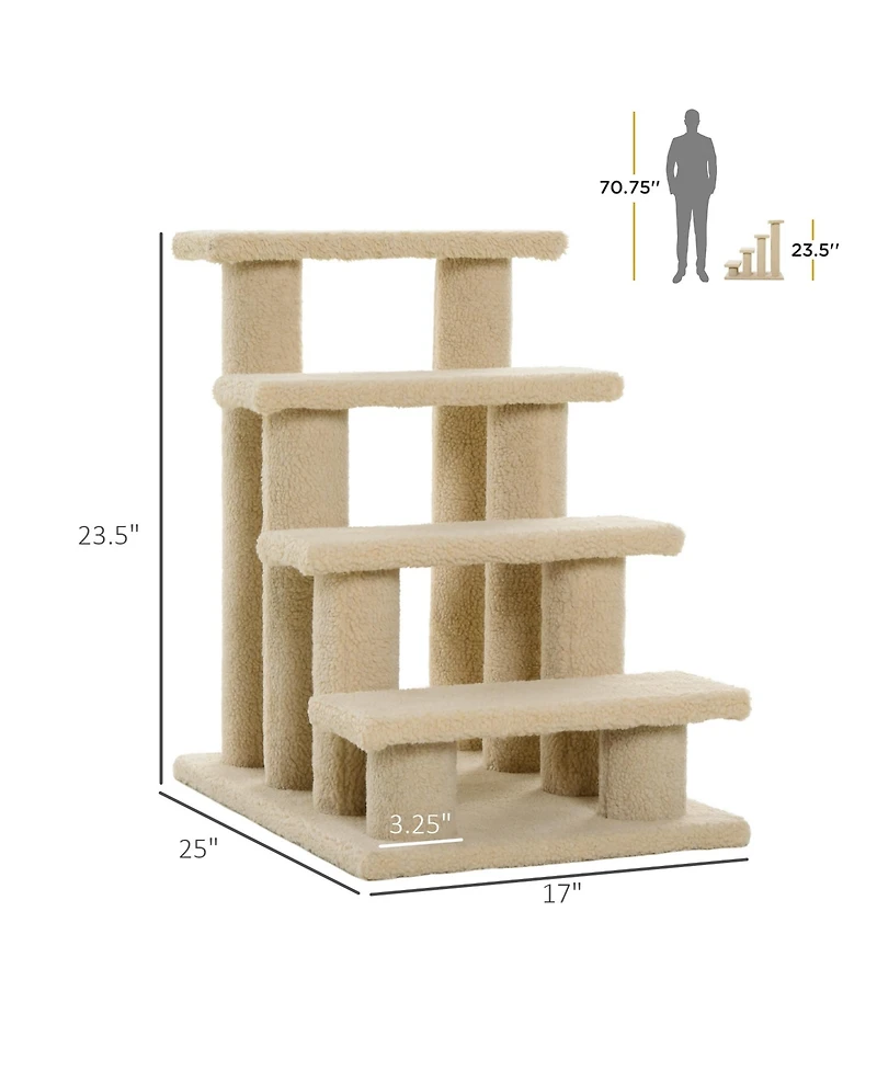 Ruie 25 in 4 Step Carpeted Cat Stairs with Sisal Scratching Posts