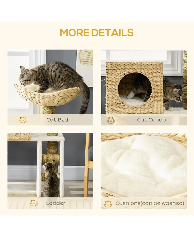 Ruie Woven Cat Tree Tower with Rattan Condo Wicker Bed and Ladder