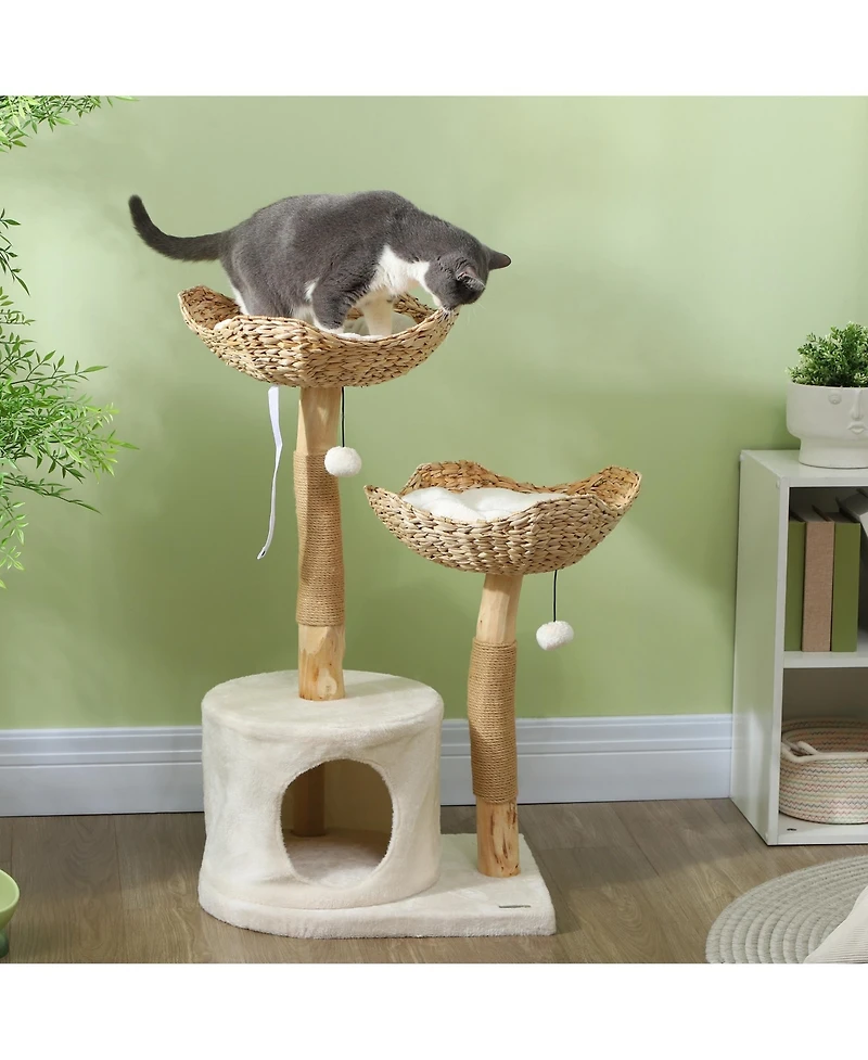 Ruie 37 in Modern Cat Tree with Wooden Scratching Posts and Condo