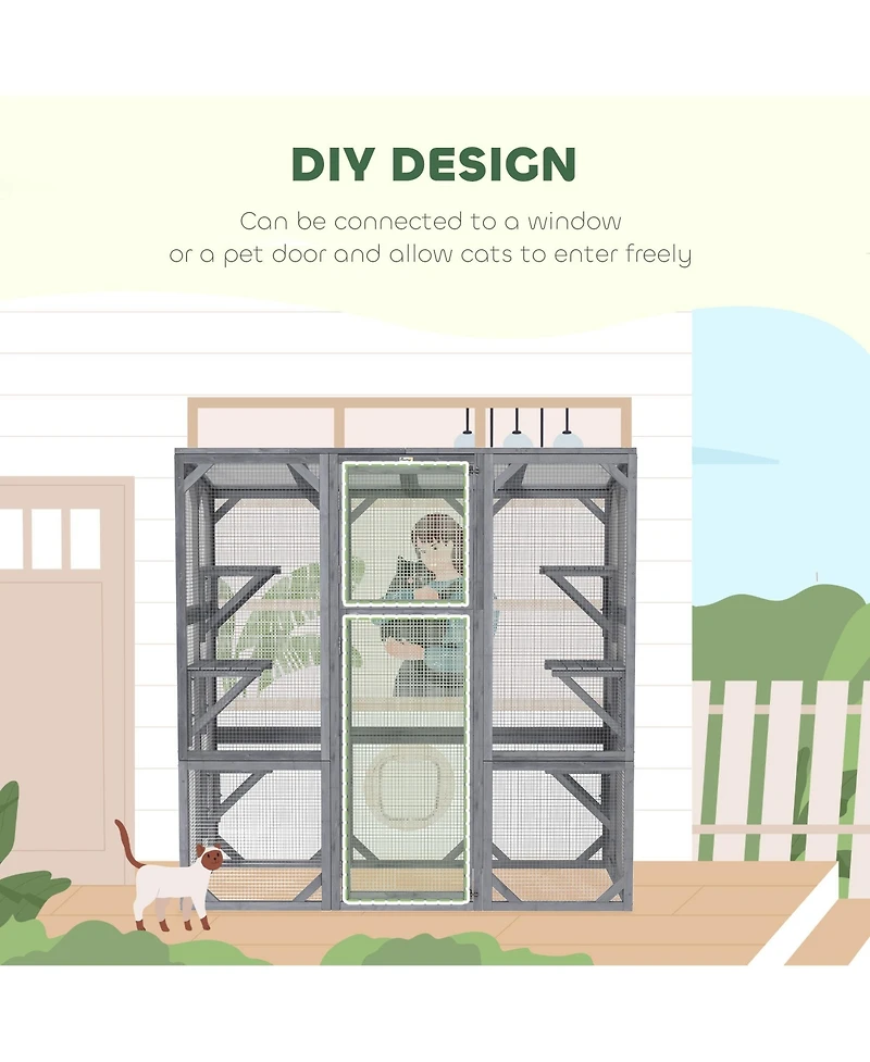 Ruie Large Outdoor Catio Cat House with 6 Jumping Platforms