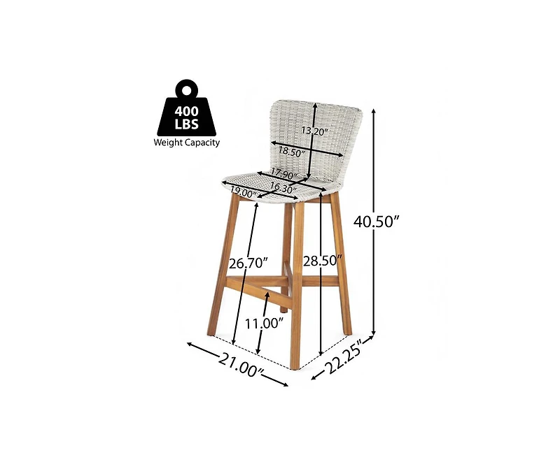 sumyeg Lymington Outdoor Bar Stool Set of 2, Teak Finished Wood with Wicker Seat