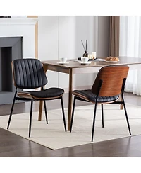Clihome 2 Pieces Dining Chairs, Retro Faux Leather Chair With Walnut Bentwood Back Upholstered Seat