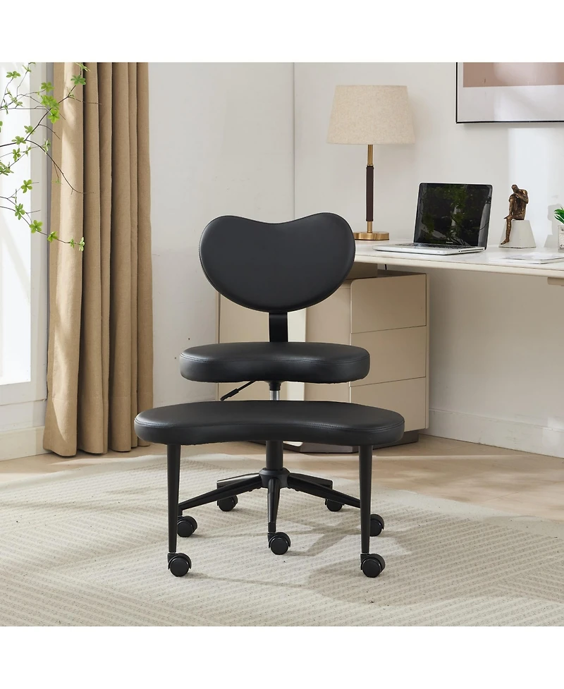 Clihome Cross Legged Chair with Wheels, Criss Cross Desk Chair with Lumbar Support and Adjustable Stool