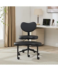 Clihome Cross Legged Chair with Wheels, Criss Cross Desk Chair with Lumbar Support and Adjustable Stool