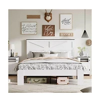 Lucky One King Size Wood Platform Bed Frame with Industrial Style, Metal Frame, Wood Slats, No Box Spring Needed, Under-Bed Storage