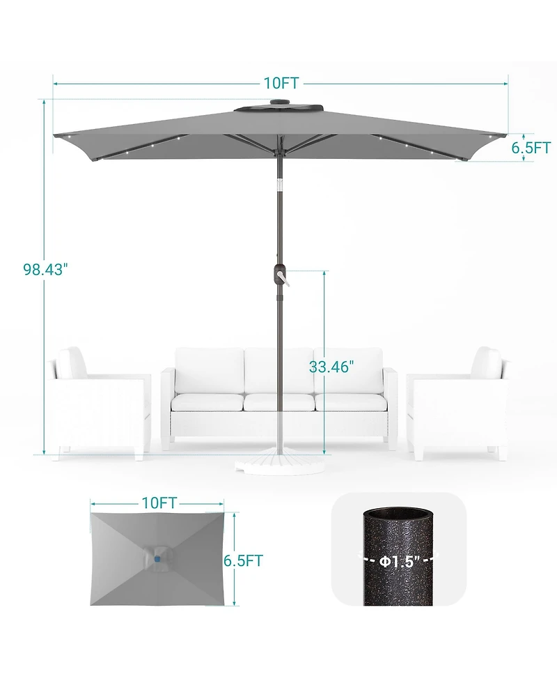 Sonkuki Enhance Your Outdoor Oasis with 10×6.5Feet Led Rectangular Patio Umbrella - Stylish, Durable, and Sun-Protective!