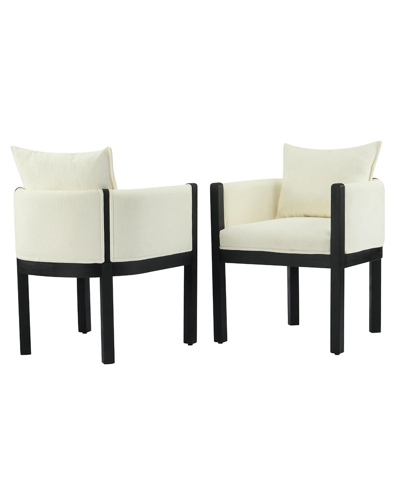 Boyel Living 2-Piece Linen Dining Armchairs, Natural Rubberwood Legs, Modern Farmhouse Kitchen Chairs
